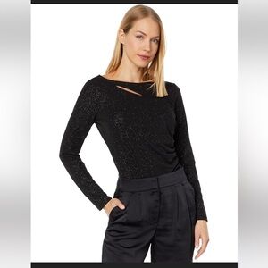 Vince Camuto Cut Out Sparkle Top Black Medium